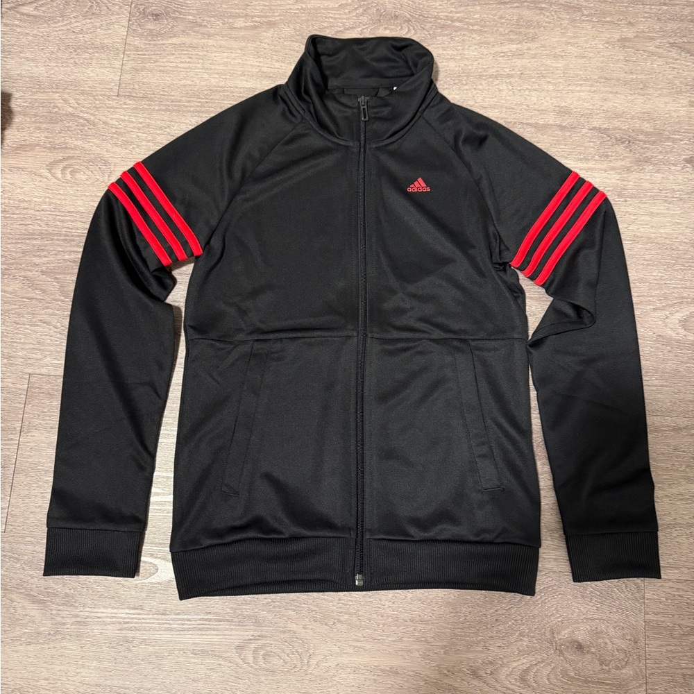 Adidas Women’s Black Jacket with Red Stripes